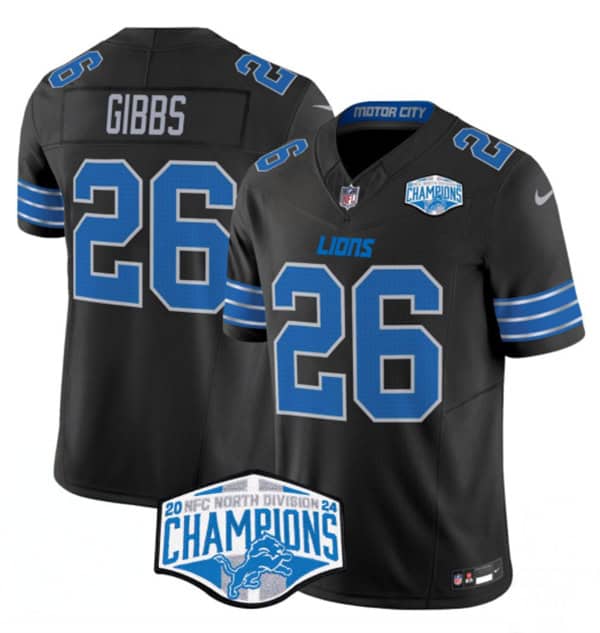 Detroit Lions #26 Jahmyr Gibbs Black 2024 NFC North Champions F.U.S.E. Vapor Limited Stitched Jersey