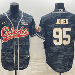 Kansas City Chiefs #95 Chris Jones Grey Camo With Super Bowl LVII Patch Cool Base Stitched Baseball Jersey