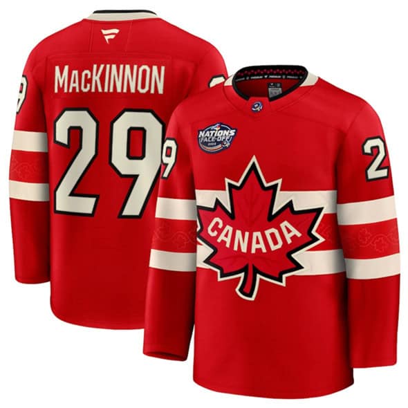 Canada #29 Nathan MacKinnon Red 2025 4 Nations Face-Off Premium Stitched Jersey