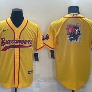 Tampa Bay Buccaneers Yellow Team Big Logo With Patch Cool Base Stitched Baseball Jersey