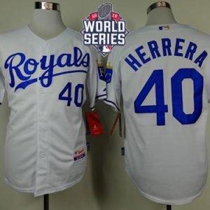 Royals #40 Kelvin Herrera White Cool Base W 2015 World Series Patch Stitched Jersey