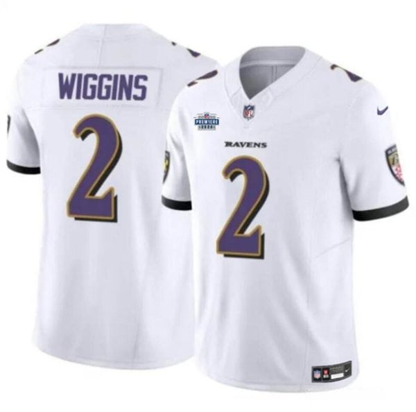 Baltimore Ravens #2 Nate Wiggins White 2024 With Dradt Patch F.U.S.E Vapor Limited Jersey