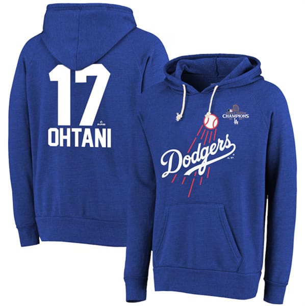 Los Angeles Dodgers #17 Shohei Ohtani Royal 2024 World Series Champions Name Number Tri-Blend Pullover Hoodie