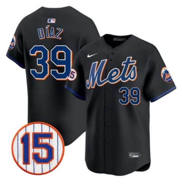 New York Mets #39 Edwin Diaz Black Jerry Grote Patch Vapor Premier Limited Stitched Jersey