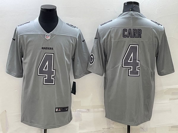 Las Vegas Raiders #4 Derek Carr Gray With Patch Atmosphere Fashion Stitched Jersey