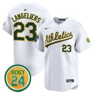 Oakland Athletics #23 Shea Langeliers White 2024 Home Limited With Rickey Henderson Patch Stitched Jersey