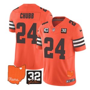 Cleveland Browns #24 Nick Chubb Orange 2023 F.U.S.E. With Jim Brown Memorial Patch And 1-Star C Patch Vapor Untouchable Limited Stitched Jersey