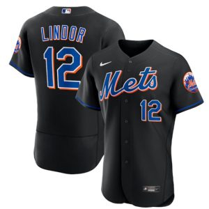 New York Mets #12 Francisco Lindor Black Flex Base Stitched Jersey