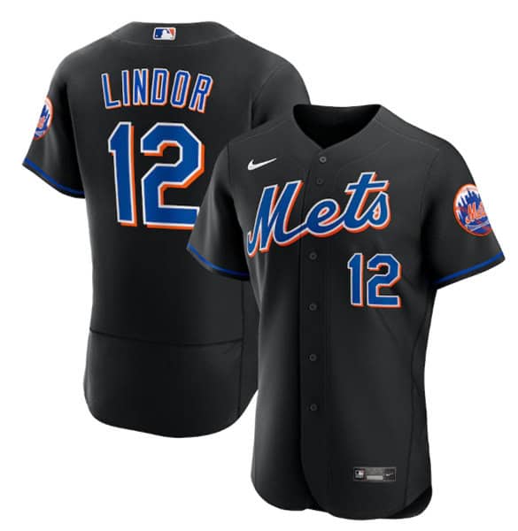 New York Mets #12 Francisco Lindor Black Flex Base Stitched Jersey
