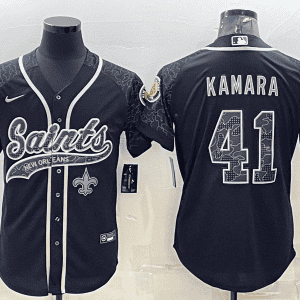 New Orleans Saints #41 Alvin Kamara Black Reflective With Patch Cool Base Stitched Baseball Jersey