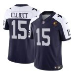 Dallas Cowboys #15 Ezekiel Elliott Navy 2023 F.U.S.E. With John Madden Patch Thanksgiving Vapor Limited Stitched Jersey