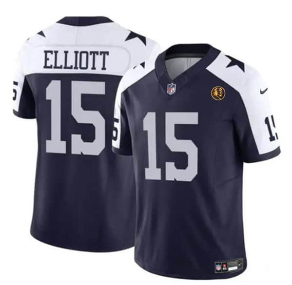 Dallas Cowboys #15 Ezekiel Elliott Navy 2023 F.U.S.E. With John Madden Patch Thanksgiving Vapor Limited Stitched Jersey