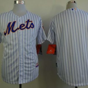 Mets Blank White(Blue Strip) Home Cool Base Stitched Jersey