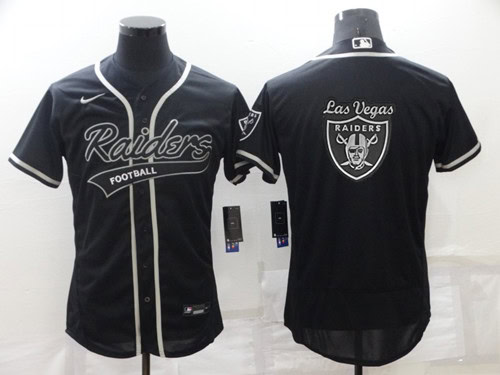 Las Vegas Raiders Black Team Big Logo With Patch Flex Base Stitched Baseball Jersey