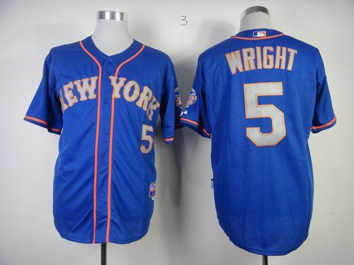 Mets #5 David Wright Blue(Grey NO.) Alternate Road Cool Base Stitched Jersey