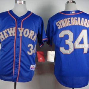 Mets #34 Noah Syndergaard Blue(Grey NO.) Alternate Road Cool Base Stitched Jersey