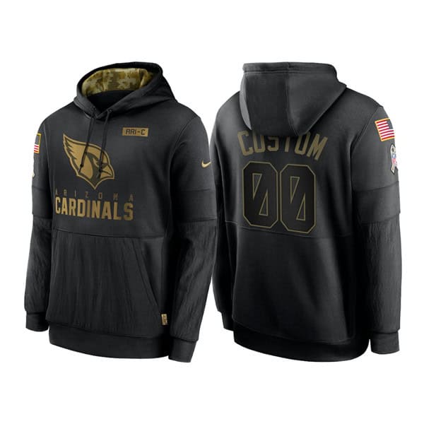Arizona Cardinals Customized 2020 Black Salute To Service Sideline Performance Pullover NFL Hoodie