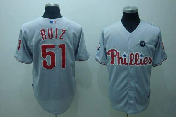 Phillies #51 Carlos Ruiz Stitched Grey Jersey