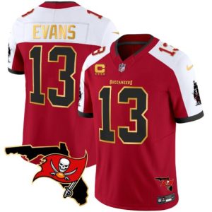 Tampa Bay Buccaneers #13 Mike Evans Red White With Florida Patch Gold Trim Vapor Stitched Jersey