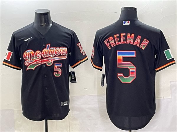 Los Angeles Dodgers #5 Freddie Freeman Black Mexico Cool Base Stitched Jersey