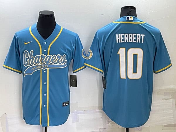 Los Angeles Chargers #10 Justin Herbert Blue Cool Base Stitched Baseball Jersey