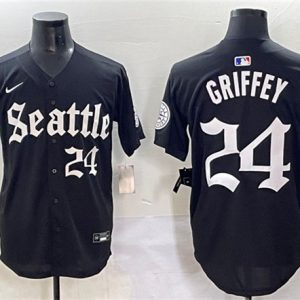 Seattle Mariners #24 Ken Griffey Jr. Black 'Deep Sea Gothic Edition' Vapor Premier Limited Stitched Jersey