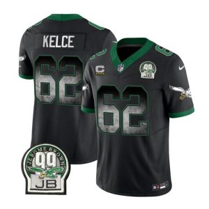 Philadelphia Eagles #62 Jason Kelce Black 2023 F.U.S.E. With 4-Star C Patch Throwback Vapor Untouchable Limited Stitched Jersey