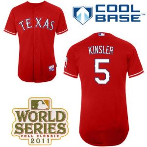 Rangers #5 Ian Kinsler Red Cool Base 2011 World Series Patch Stitched Jersey