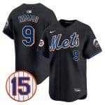 New York Mets #9 Brandon Nimmo Black Jerry Grote Patch Vapor Premier Limited Stitched Jersey