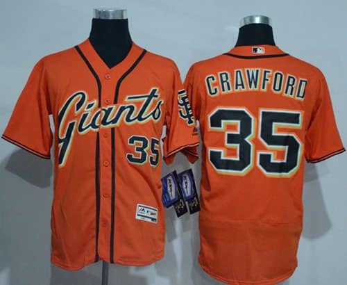 Giants #35 Brandon Crawford Orange Flexbase Authentic Collection Stitched Jerseys