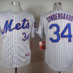 Mets #34 Noah Syndergaard White(Blue Strip) Home Cool Base Stitched Jersey