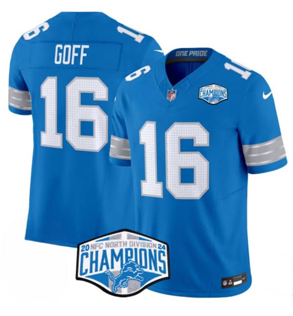 Detroit Lions #16 Jared Goff Blue 2024 NFC North Champions F.U.S.E. Vapor Limited Stitched Jersey