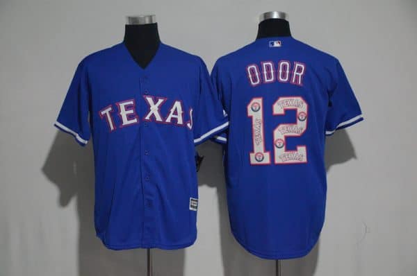 Texas Rangers #12 Rougned Odor Blue Team Logo Print Cool Base Stitched Jersey