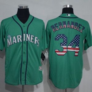 Mariners #34 Felix Hernandez Green USA Flag Fashion Stitched Jersey