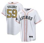 Houston Astros #59 Framber Valdez White Gold Cool Base Stitched Jersey