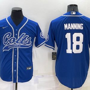 Indianapolis Colts #18 Peyton Manning Royal Cool Base Stitched Baseball Jersey