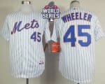 Mets #45 Zack Wheeler White(Blue Strip) Home Cool Base W 2015 World Series Patch Stitched Jersey