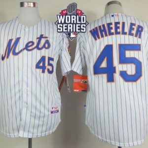 Mets #45 Zack Wheeler White(Blue Strip) Home Cool Base W 2015 World Series Patch Stitched Jersey