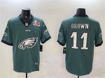 Philadelphia Eagles #11 A. J. Brown Green 2025 Super Bowl LIX Patch Team Big Logo Vapor Untouchable Limited Stitched Jersey
