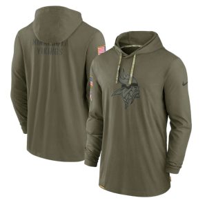 Minnesota Vikings 2022 Olive Salute To Service Tonal Pullover Hoodie