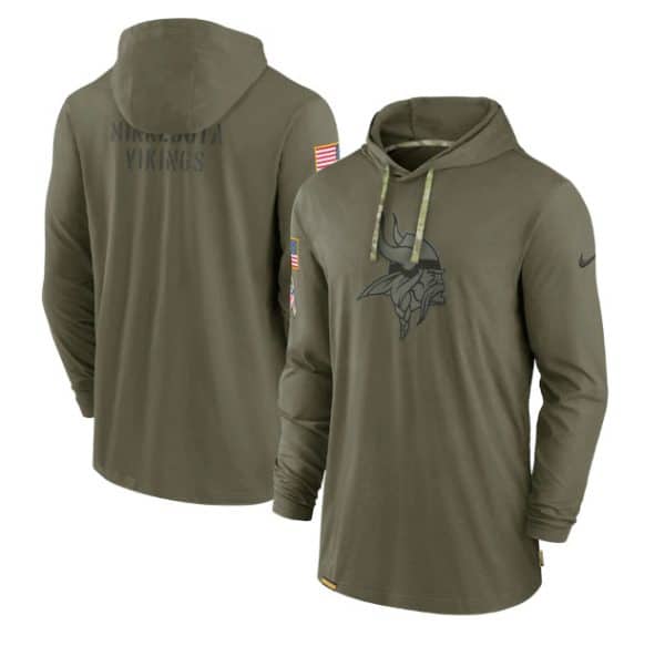 Minnesota Vikings 2022 Olive Salute To Service Tonal Pullover Hoodie