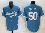 Los Angeles Dodgers #50 Mookie Betts Light Blue Throwback Cool Base Stitched Jersey