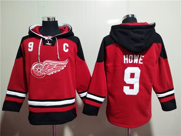 Detroit Red Wings #9 Gordie Howe Red Lace-Up Pullover Hoodie
