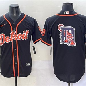Detroit Tigers Team Big Logo Black With Patch Cool Base Stitched Jersey