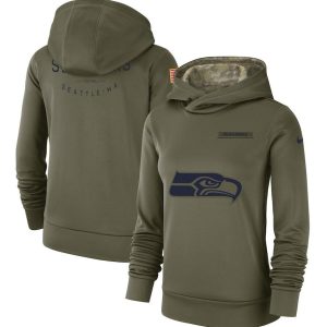 Seattle Seahawks Olive Salute To Service Team Logo Performance Pullover NFL Hoodie