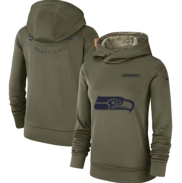 Seattle Seahawks Olive Salute To Service Team Logo Performance Pullover NFL Hoodie