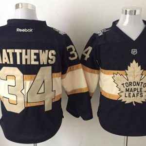 Maple Leafs #34 Auston Matthews Black Cream 100th Anniversary Stitched Jersey