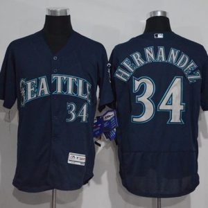 Mariners #34 Felix Hernandez Navy Blue Flexbase Authentic Collection Stitched Jersey