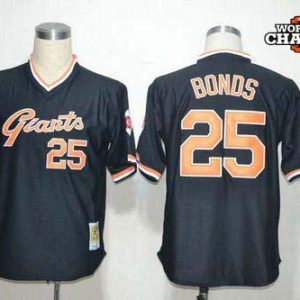 Mitchell And Ness Giants #25 Barry Bonds Black Throwback W 2012 World Series Champion Patch Stitched Jersey