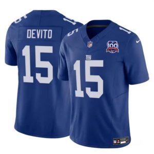 New York Giants #15 Tommy DeVito Blue 2024 F.U.S.E. 100TH Season Patch Vapor Untouchable Limited Stitched Jersey